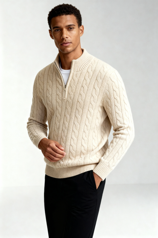 Harbour Men Quarter-Zip Up Sweater - Beige